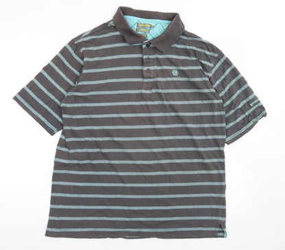 Backswing Mens Grey Striped Cotton  Polo Size L Collared Button - Mergerized Cotton