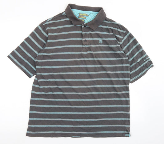 Backswing Mens Grey Striped Cotton  Polo Size L Collared Button - Mergerized Cotton