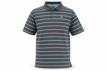 Backswing Mens Grey Striped Cotton  Polo Size L Collared Button - Mergerized Cotton