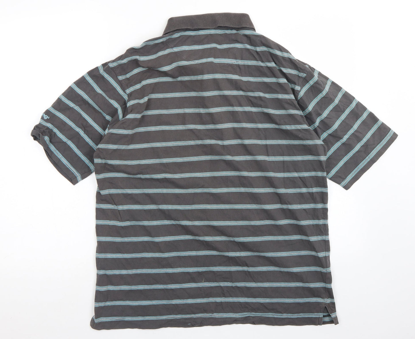 Backswing Mens Grey Striped Cotton  Polo Size L Collared Button - Mergerized Cotton