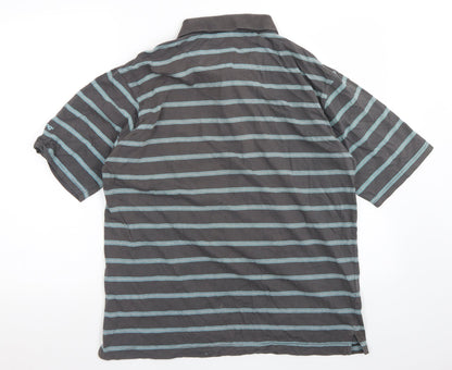 Backswing Mens Grey Striped Cotton  Polo Size L Collared Button - Mergerized Cotton