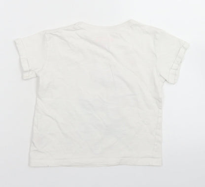 E-vie Angel Girls White  Cotton Basic T-Shirt Size 3-4 Years Crew Neck  - Poodle