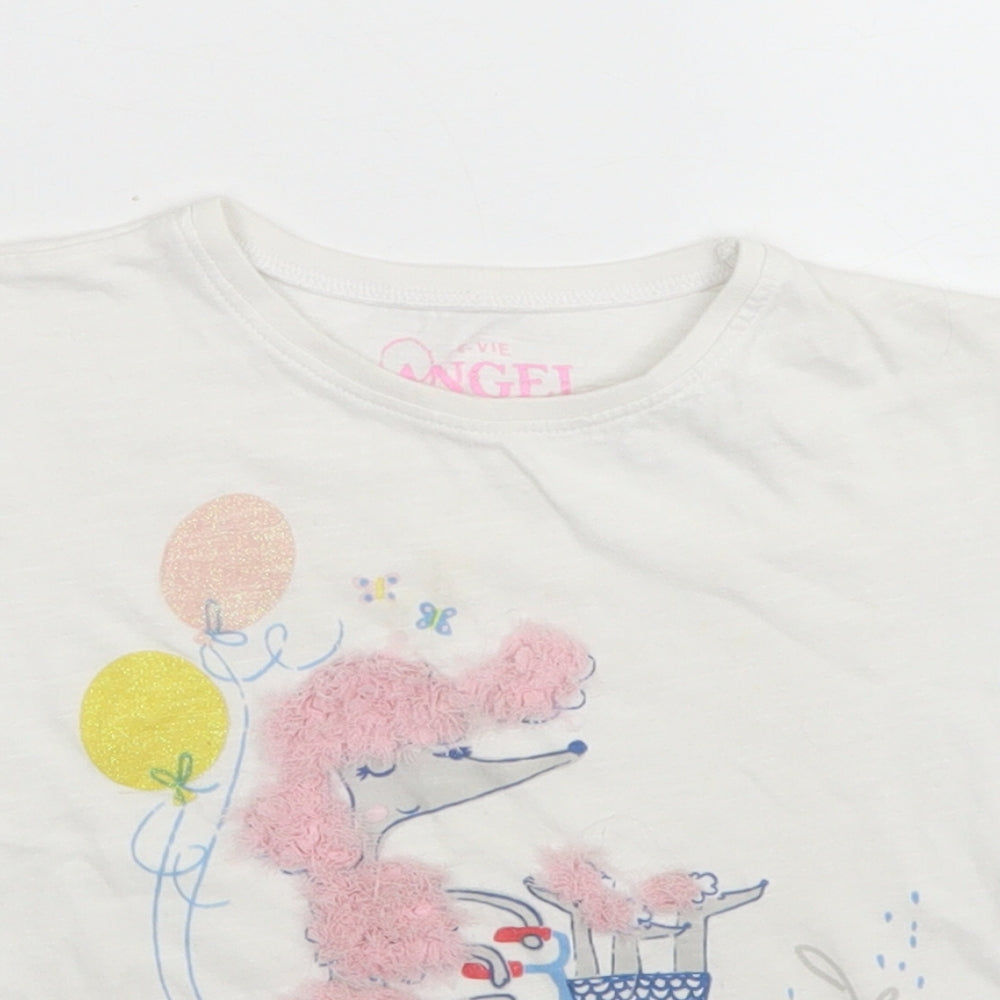E-vie Angel Girls White  Cotton Basic T-Shirt Size 3-4 Years Crew Neck  - Poodle