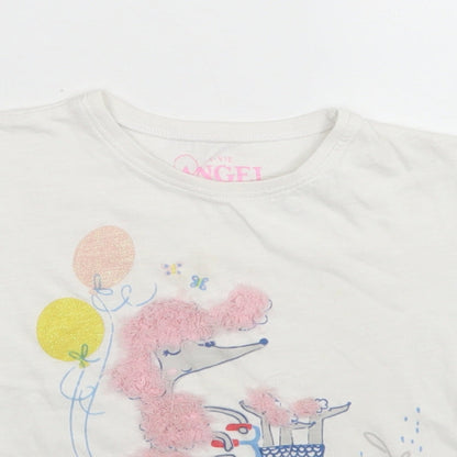 E-vie Angel Girls White  Cotton Basic T-Shirt Size 3-4 Years Crew Neck  - Poodle