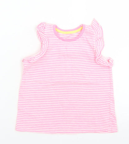 Matalan Girls Pink Striped Cotton Basic T-Shirt Size 3-4 Years Crew Neck