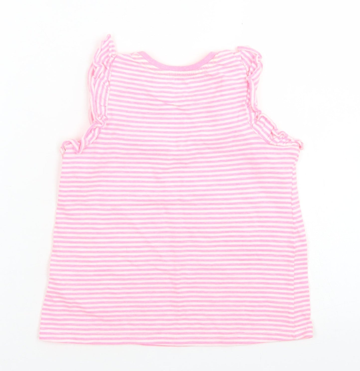 Matalan Girls Pink Striped Cotton Basic T-Shirt Size 3-4 Years Crew Neck