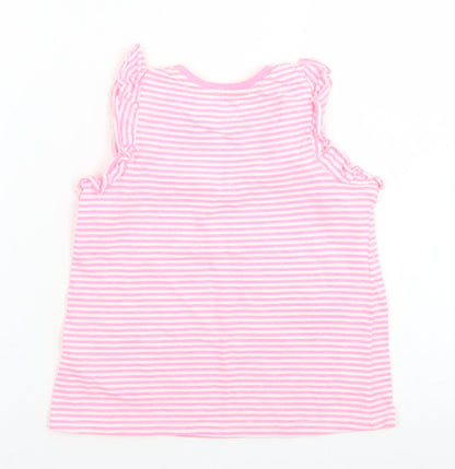 Matalan Girls Pink Striped Cotton Basic T-Shirt Size 3-4 Years Crew Neck
