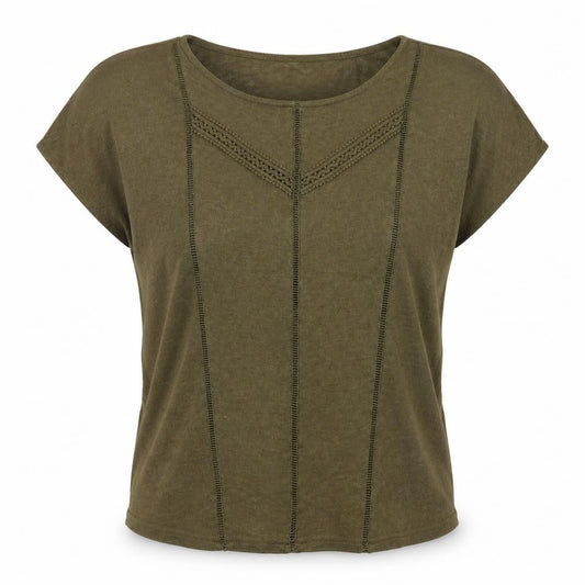 Front view of VILA women’s green polyester basic t-shirt, size XL, round neck