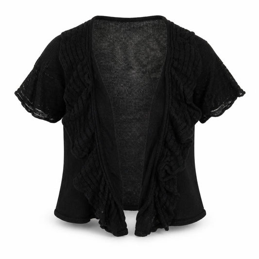 Front view of Marks & Spencer women’s black round neck linen cardigan jumper, size UK 12