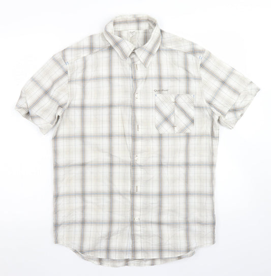 Quechua Mens Ivory Plaid Cotton  Button-Up Size M Collared Button
