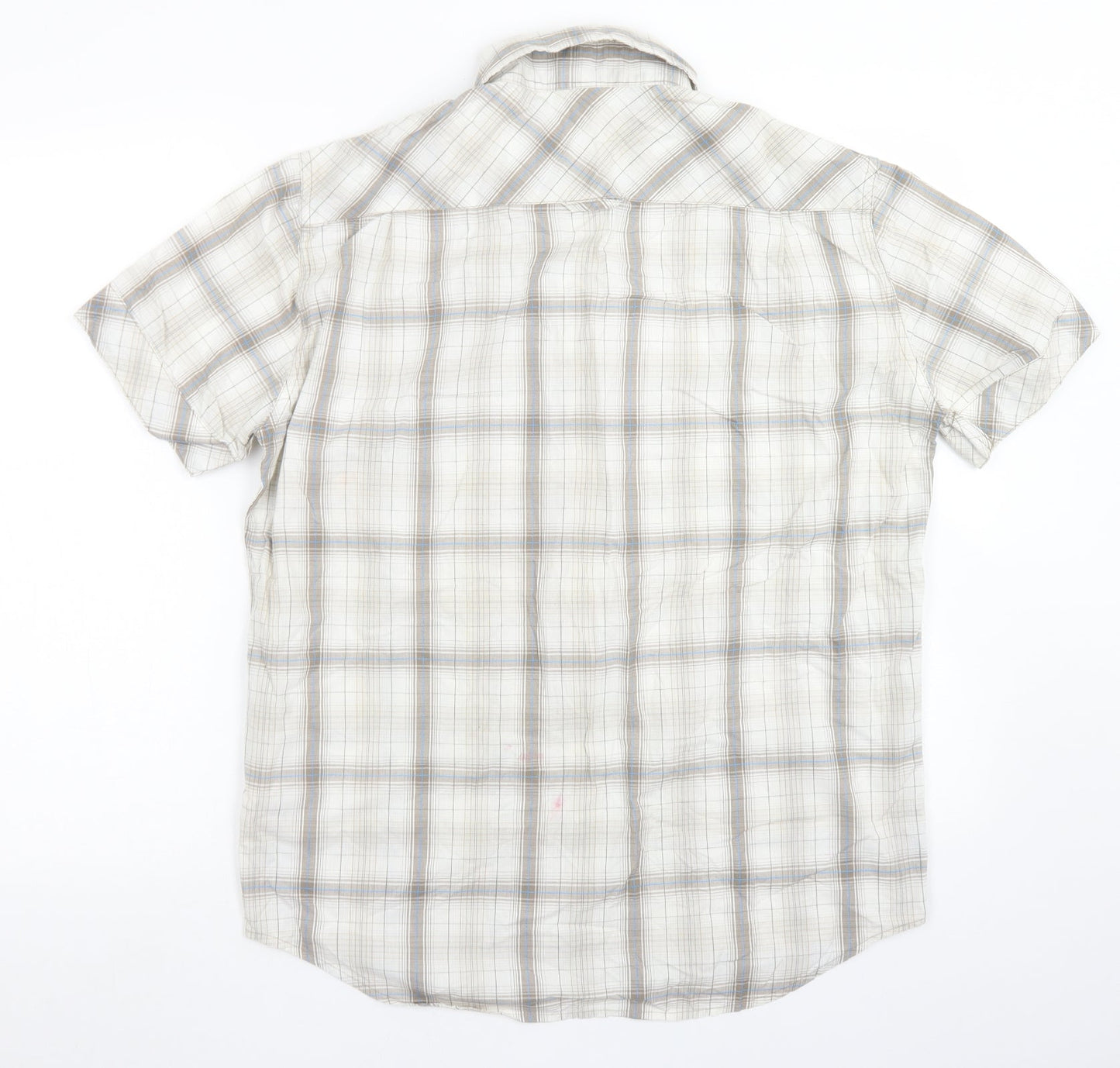 Quechua Mens Ivory Plaid Cotton  Button-Up Size M Collared Button