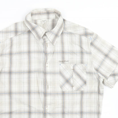 Quechua Mens Ivory Plaid Cotton  Button-Up Size M Collared Button