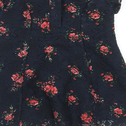 Primark Girls Blue Floral Polyester Fit & Flare  Size 3-6 Months  Crew Neck Button