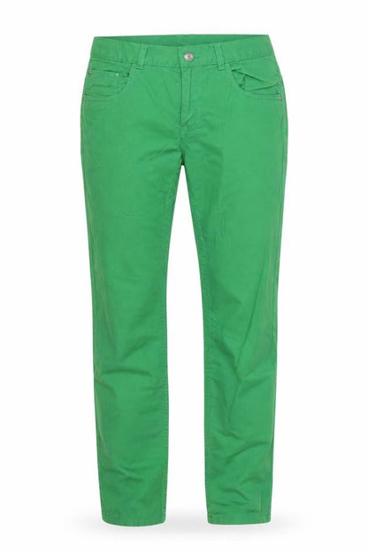 Front view of C&A women’s green cotton chino trousers, size UK 30, in, 29-inch leg regular zip