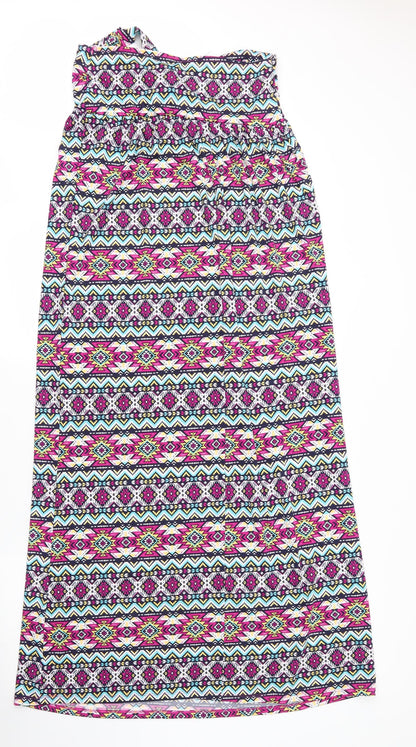 Be You Womens Purple Geometric Polyester Maxi  Size 12  Off the Shoulder