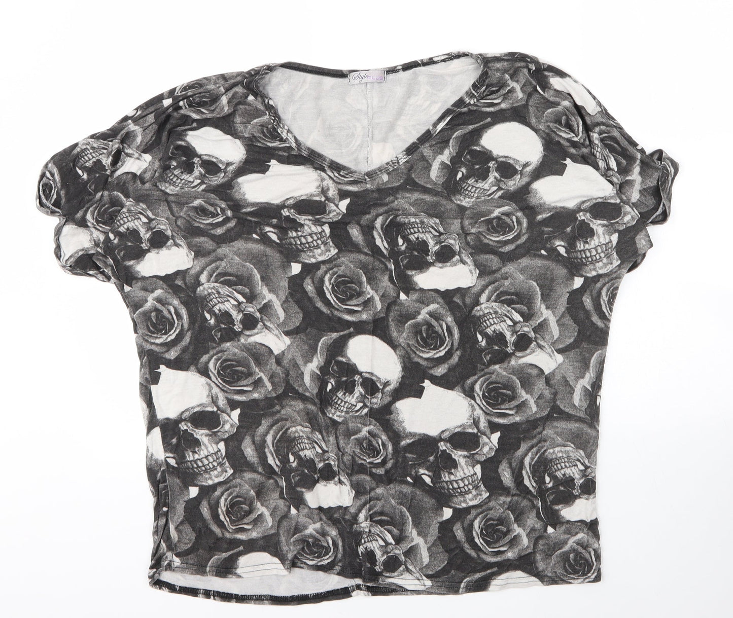 Womens UK Size L Style Plus Grey Basic T-Shirt