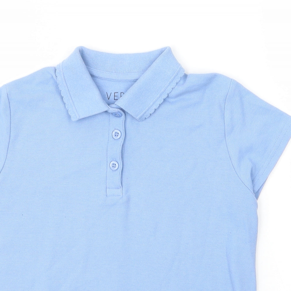 Very Girls Blue  Cotton Basic Polo Size 7 Years Collared Button