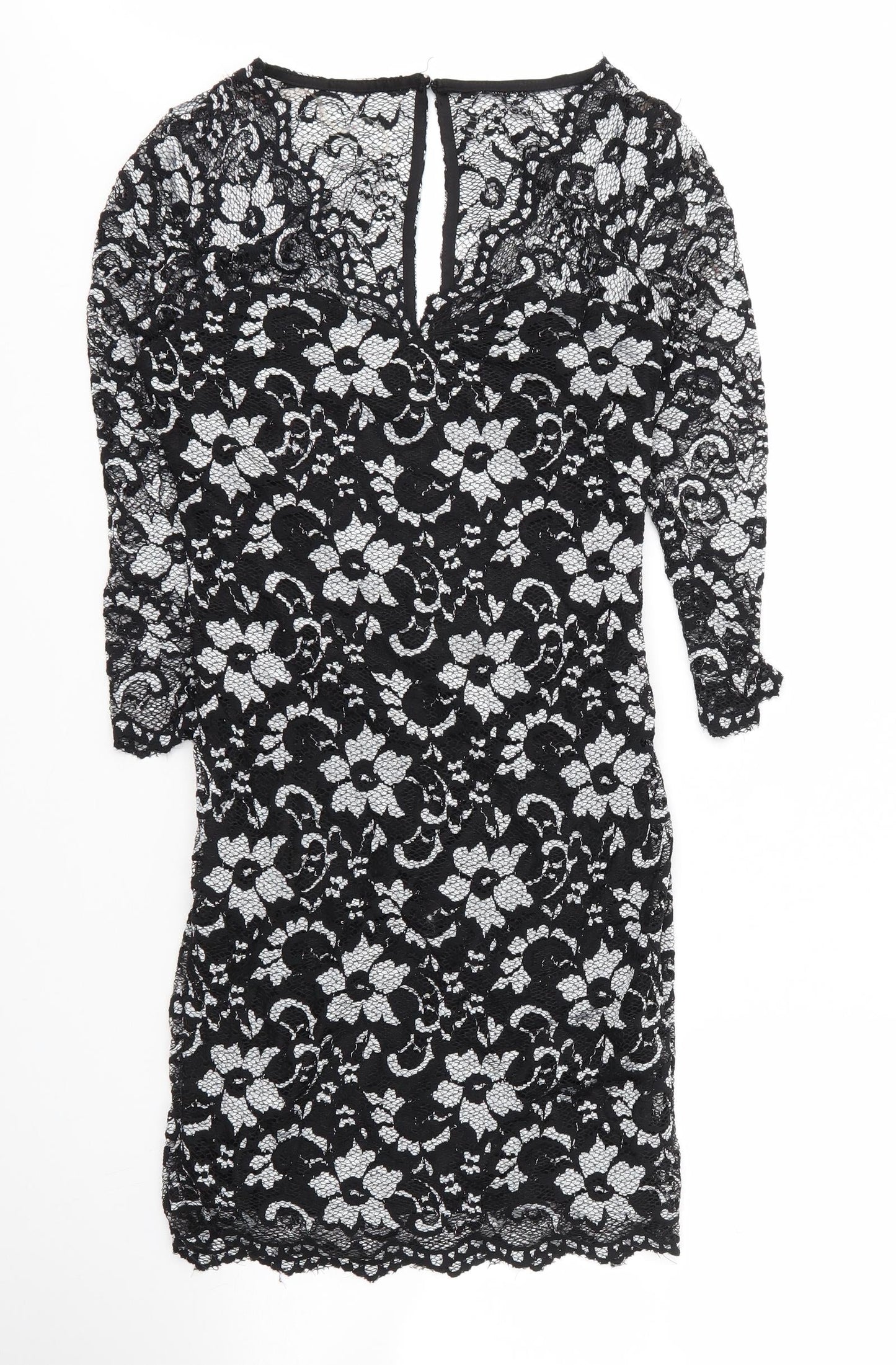 Lipsy Womens Black Floral Viscose Shift  Size 12  V-Neck Button