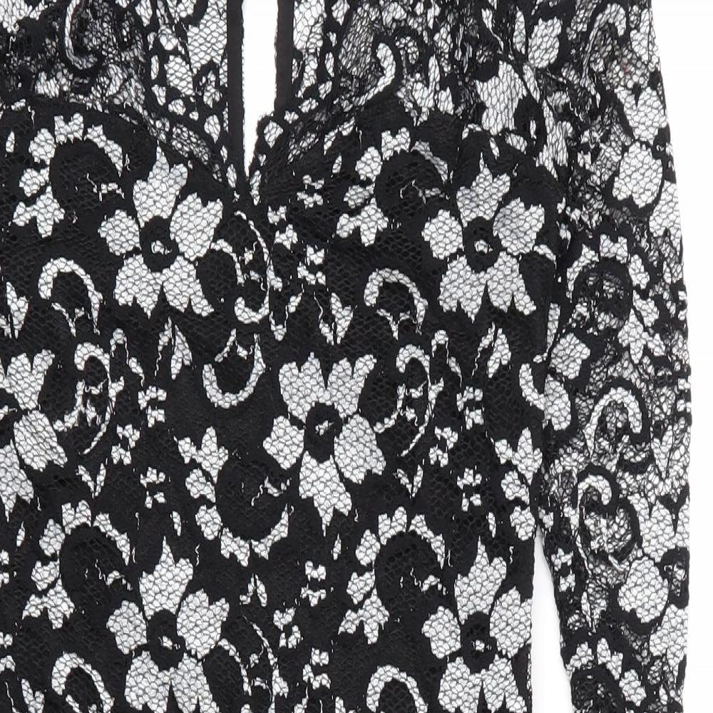 Lipsy Womens Black Floral Viscose Shift  Size 12  V-Neck Button
