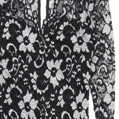 Lipsy Womens Black Floral Viscose Shift  Size 12  V-Neck Button