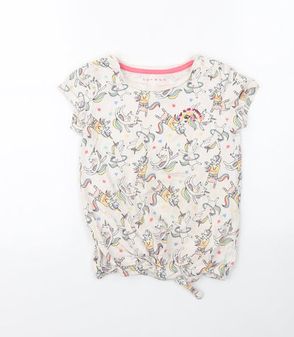 Nutmeg Girls Ivory  Cotton Basic T-Shirt Size 8 Years Round Neck  - Rainbows and Unicorns