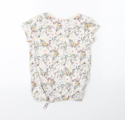 Nutmeg Girls Ivory  Cotton Basic T-Shirt Size 8 Years Round Neck  - Rainbows and Unicorns