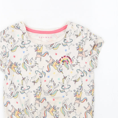 Nutmeg Girls Ivory  Cotton Basic T-Shirt Size 8 Years Round Neck  - Rainbows and Unicorns