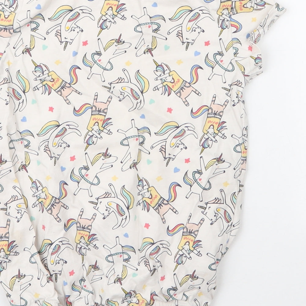 Nutmeg Girls Ivory  Cotton Basic T-Shirt Size 8 Years Round Neck  - Rainbows and Unicorns