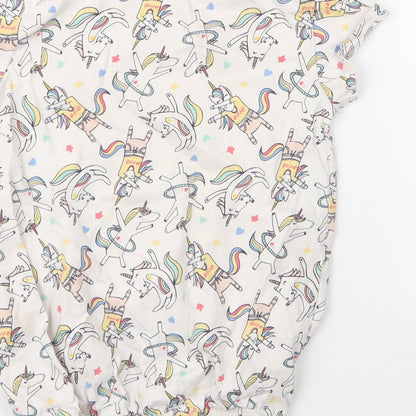 Nutmeg Girls Ivory  Cotton Basic T-Shirt Size 8 Years Round Neck  - Rainbows and Unicorns