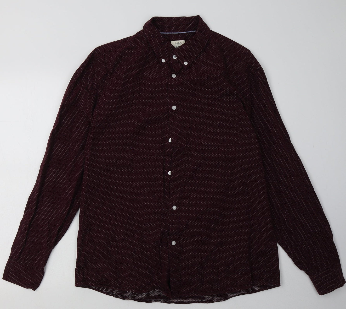 Mens UK Size L Marks and Spencer Red  Button-Up Long Sleeve Casual Shirt