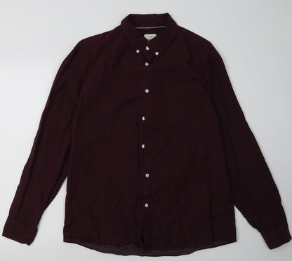 Mens UK Size L Marks and Spencer Red  Button-Up Long Sleeve Casual Shirt