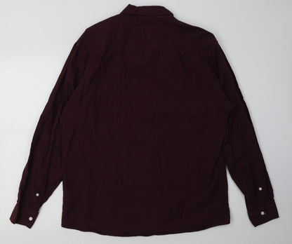 Mens UK Size L Marks and Spencer Red  Button-Up Long Sleeve Casual Shirt