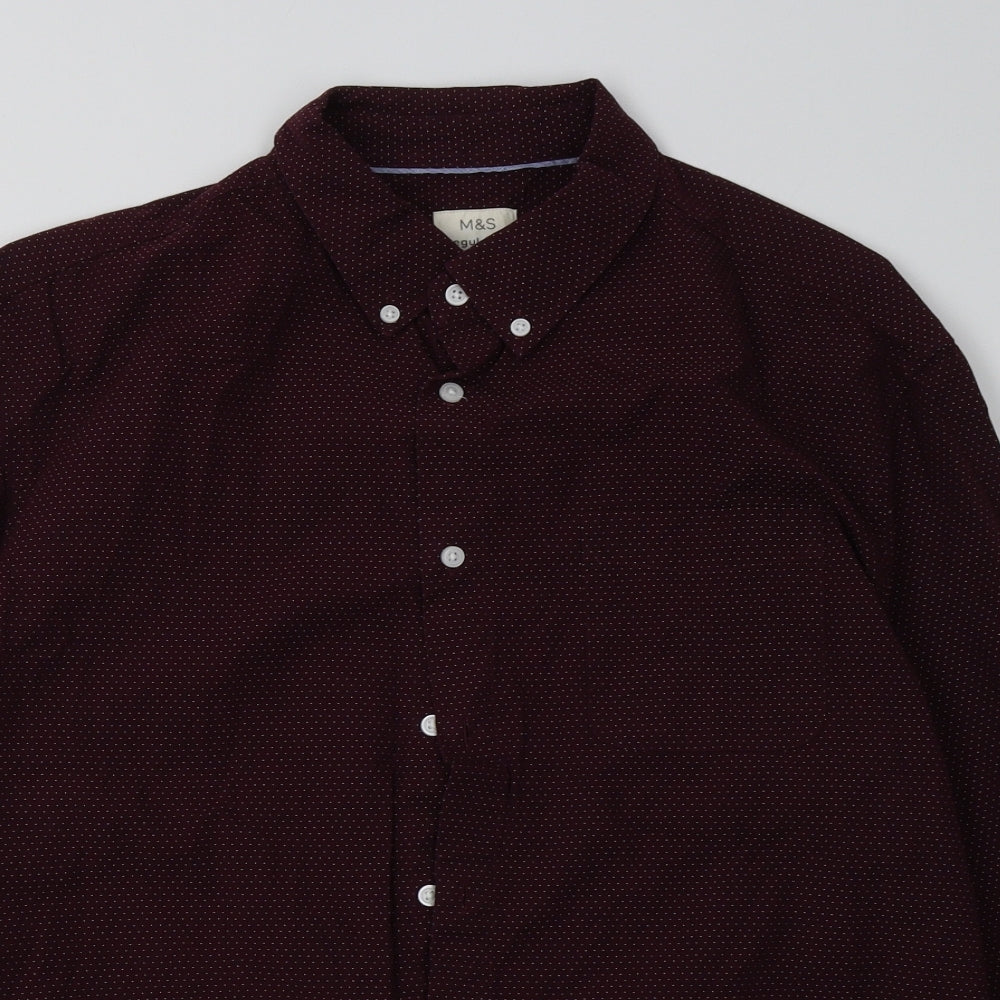 Mens UK Size L Marks and Spencer Red  Button-Up Long Sleeve Casual Shirt