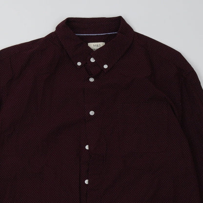 Mens UK Size L Marks and Spencer Red  Button-Up Long Sleeve Casual Shirt