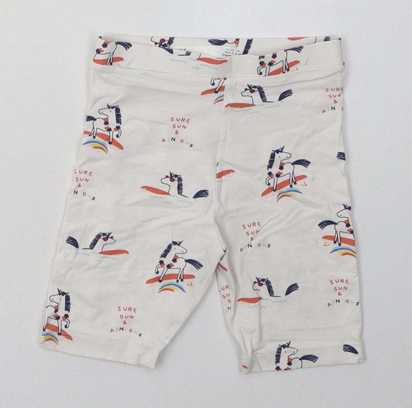 Marks and Spencer Boys White Geometric Cotton Sweat Shorts Size 2-3 Years  Regular  - Unicorn