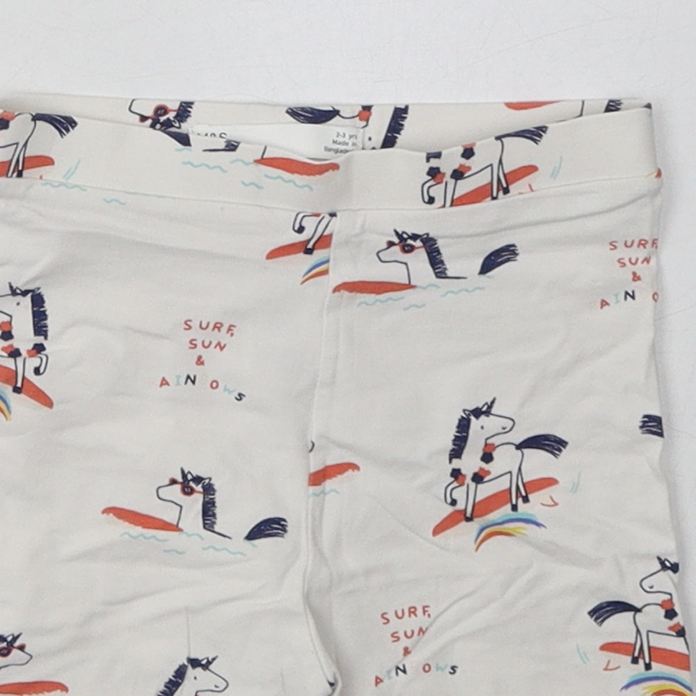 Marks and Spencer Boys White Geometric Cotton Sweat Shorts Size 2-3 Years  Regular  - Unicorn