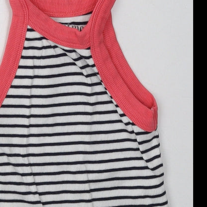 Nutmeg Girls White Striped Cotton Basic Tank Size 4-5 Years Crew Neck Pullover