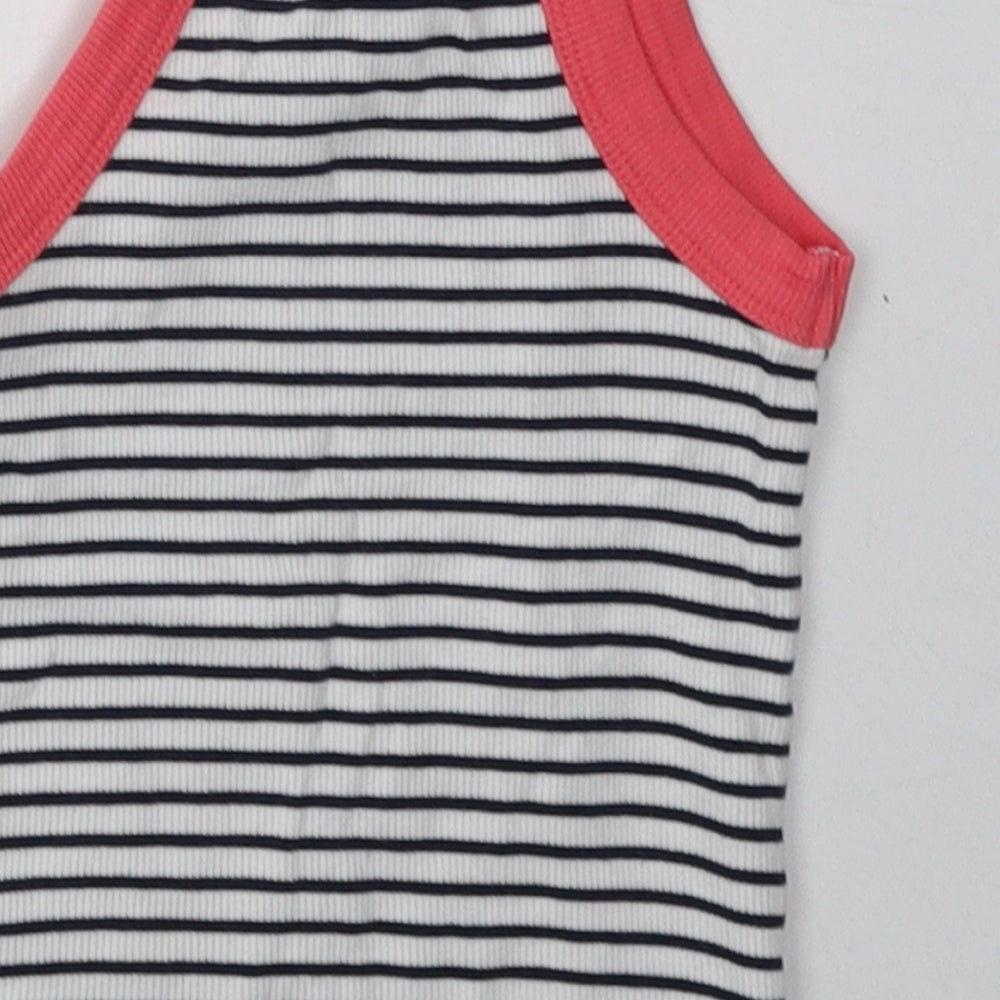 Nutmeg Girls White Striped Cotton Basic Tank Size 4-5 Years Crew Neck Pullover