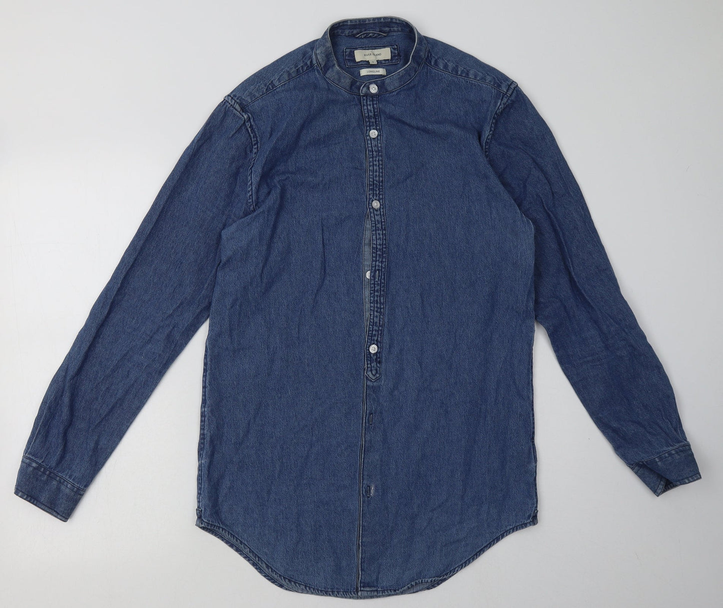 River Island Womens Blue  Cotton A-Line  Size S  Crew Neck Button - longline