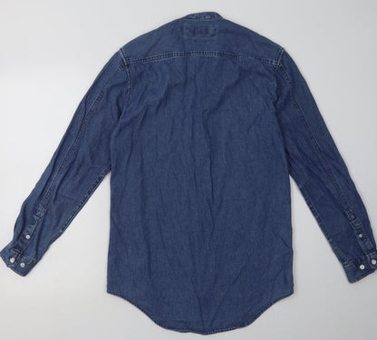 River Island Womens Blue  Cotton A-Line  Size S  Crew Neck Button - longline