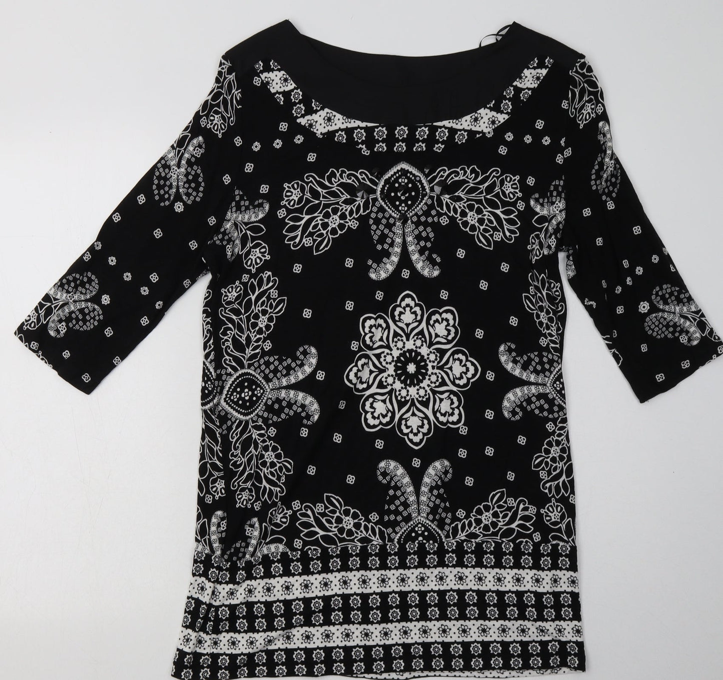 NEXT Womens Black Geometric Viscose A-Line  Size 12  Boat Neck Pullover