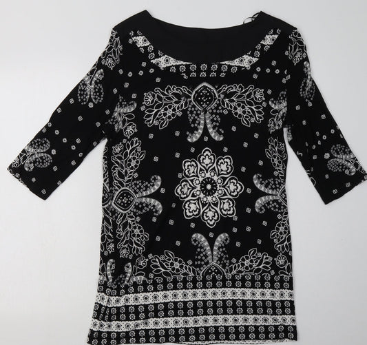 NEXT Womens Black Geometric Viscose A-Line  Size 12  Boat Neck Pullover