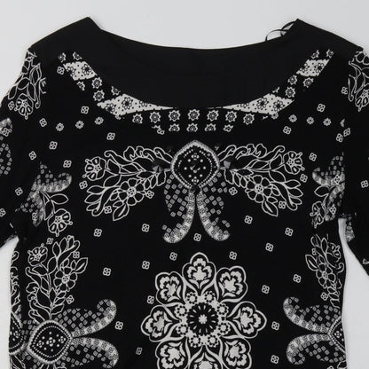 NEXT Womens Black Geometric Viscose A-Line  Size 12  Boat Neck Pullover