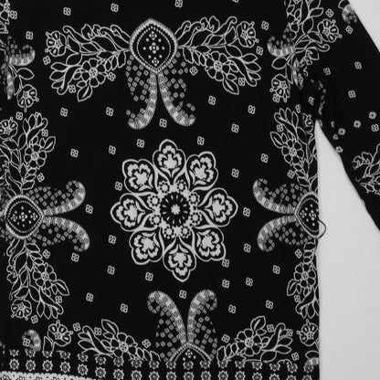 NEXT Womens Black Geometric Viscose A-Line  Size 12  Boat Neck Pullover