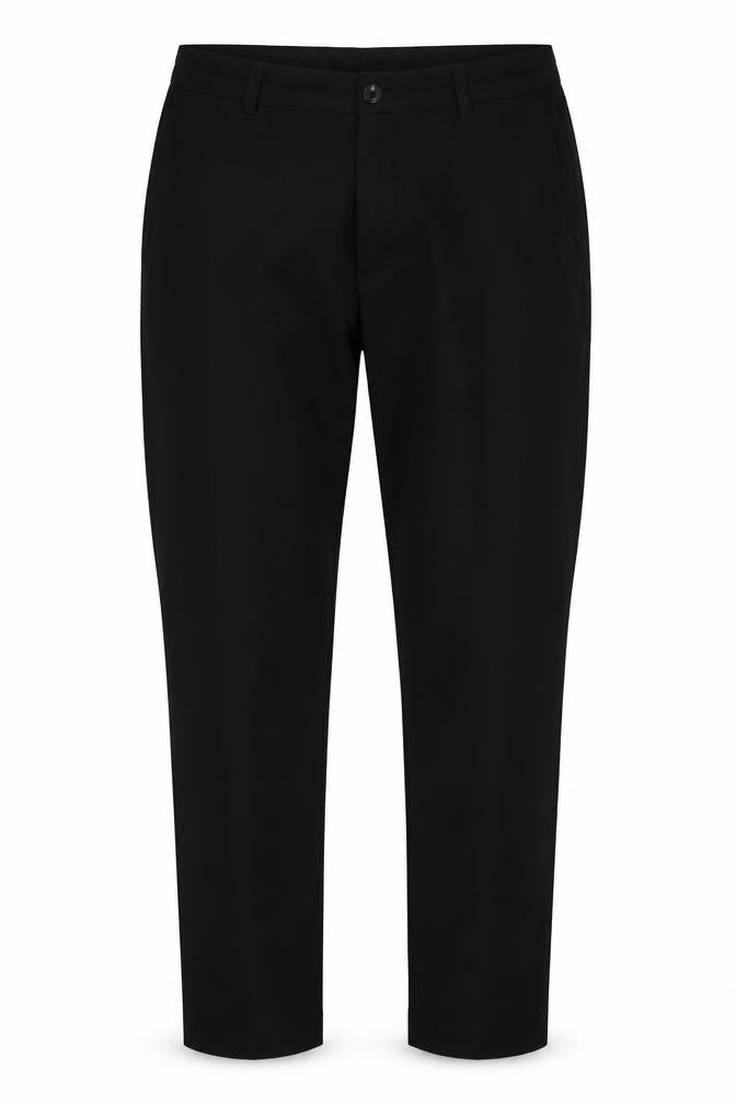 Front view of Marks & Spencer men’s blue polyester capri trousers, size 28, 31-inch leg regular button