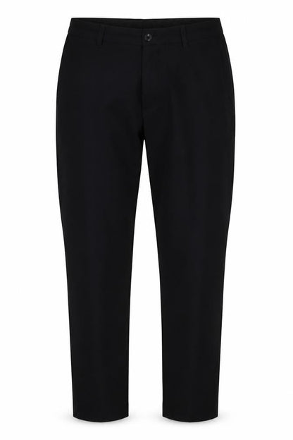 Front view of Marks & Spencer men’s blue polyester capri trousers, size 28, 31-inch leg regular button