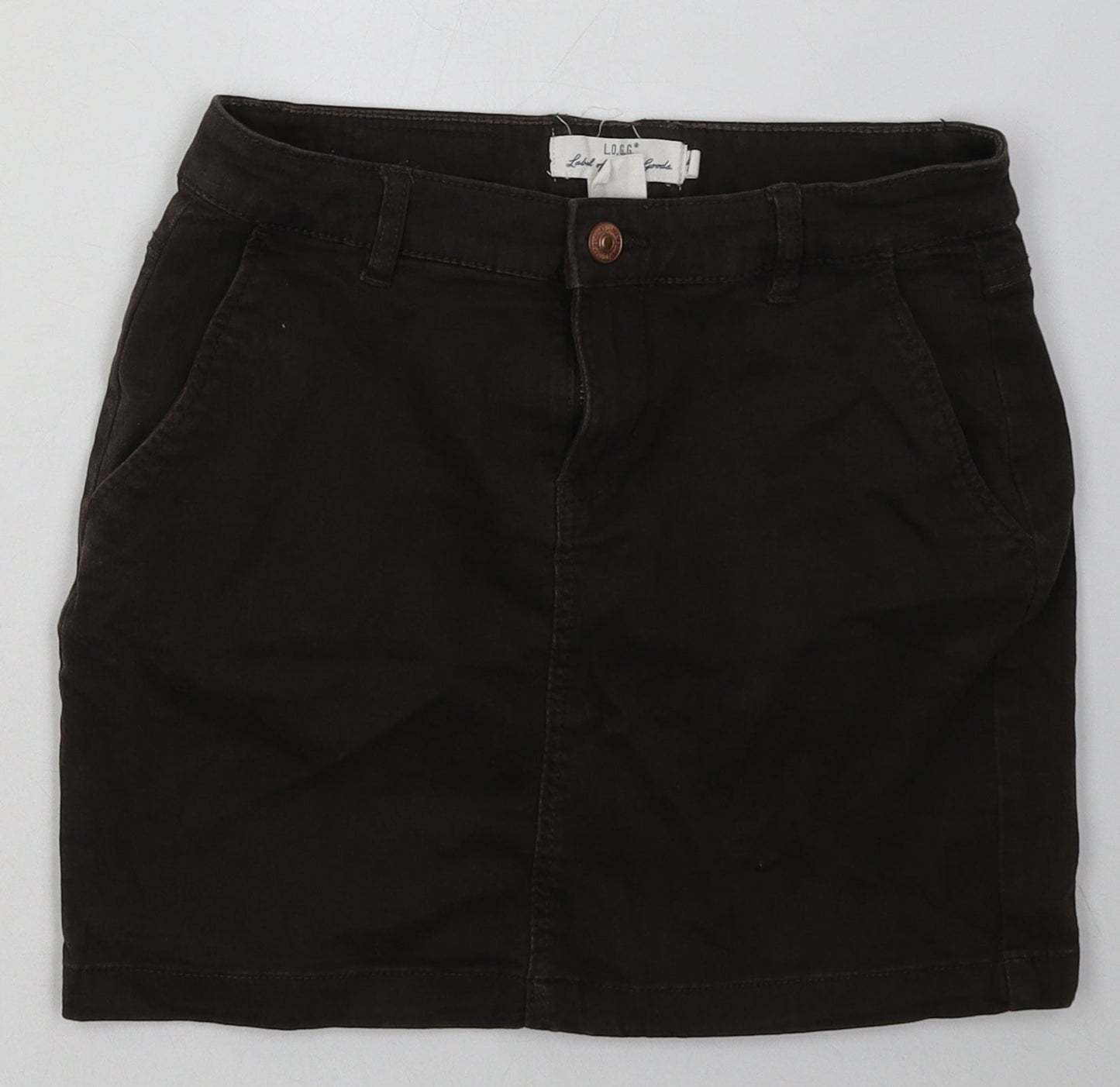 H&M Womens Brown  Cotton A-Line Skirt Size 4   Button