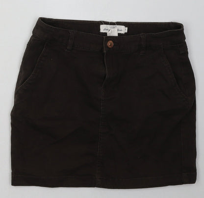 H&M Womens Brown  Cotton A-Line Skirt Size 4   Button