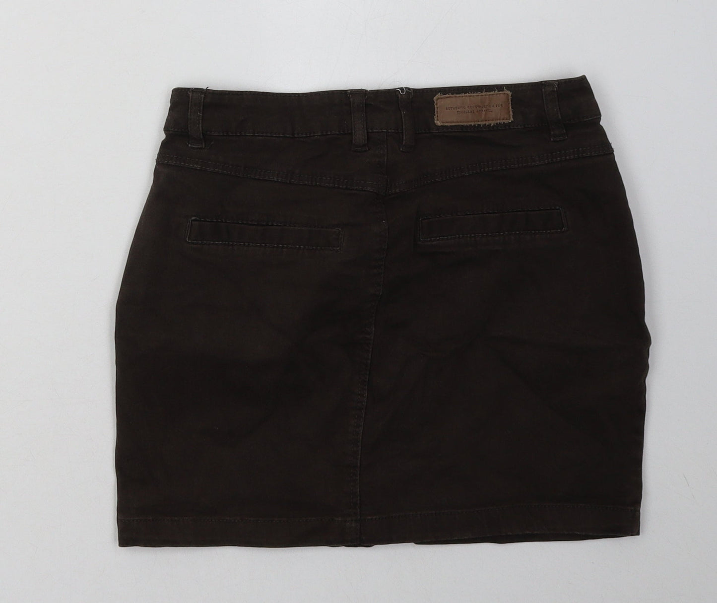 H&M Womens Brown  Cotton A-Line Skirt Size 4   Button