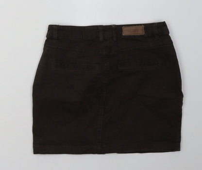 H&M Womens Brown  Cotton A-Line Skirt Size 4   Button